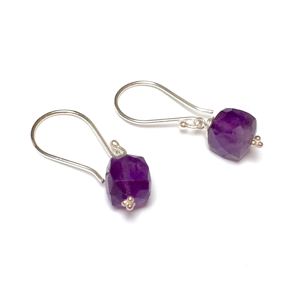 STERLING SILVER/GOLD FILLED AMETHYST CUBE EARRINGS - DREAMLAND TALISMAN