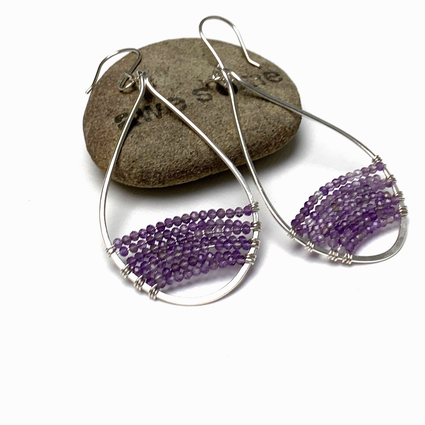 GEMSTONE BEADED OVAL HOOP EARRINGS - GEMSTONE TALISMAN EARRINGS