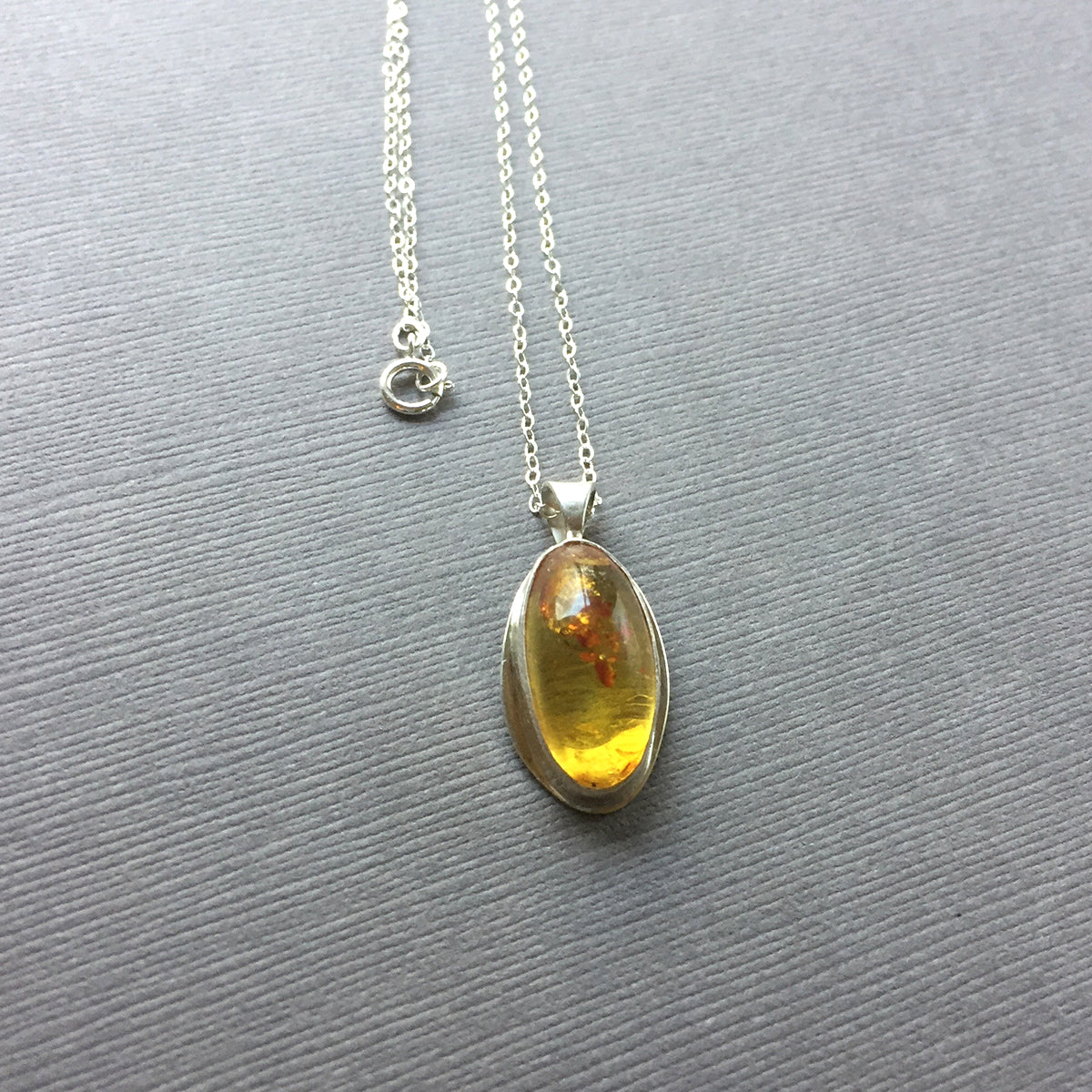 STERLING SILVER AMBER NECKLACE - KEEPER OF THE SECRET OF LIFE TALISMAN