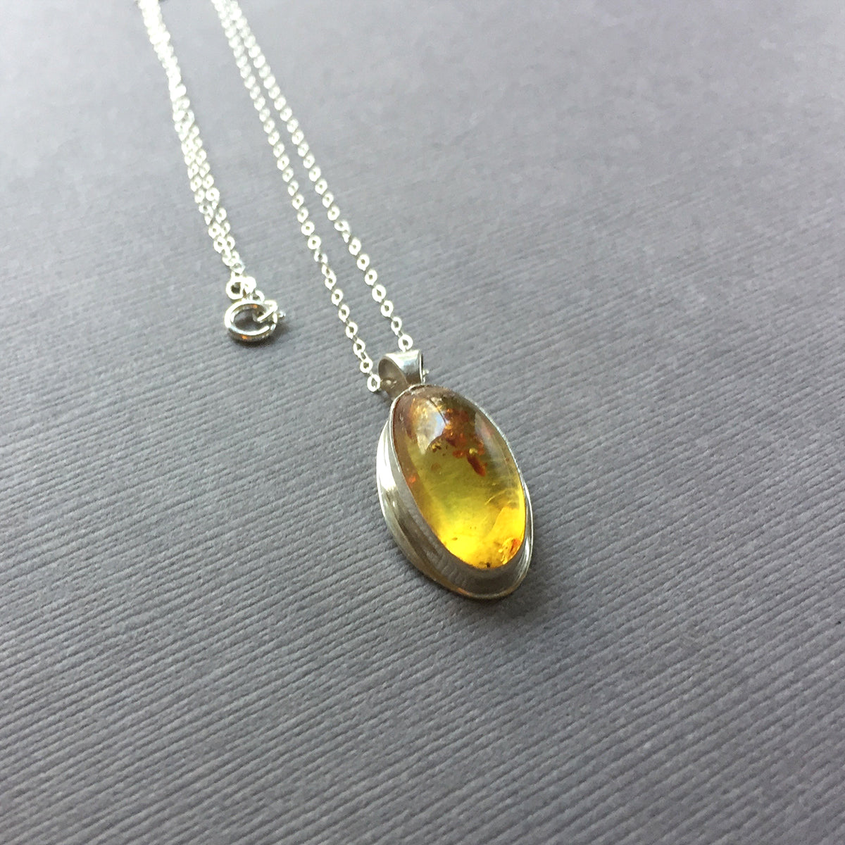 STERLING SILVER AMBER NECKLACE - KEEPER OF THE SECRET OF LIFE TALISMAN