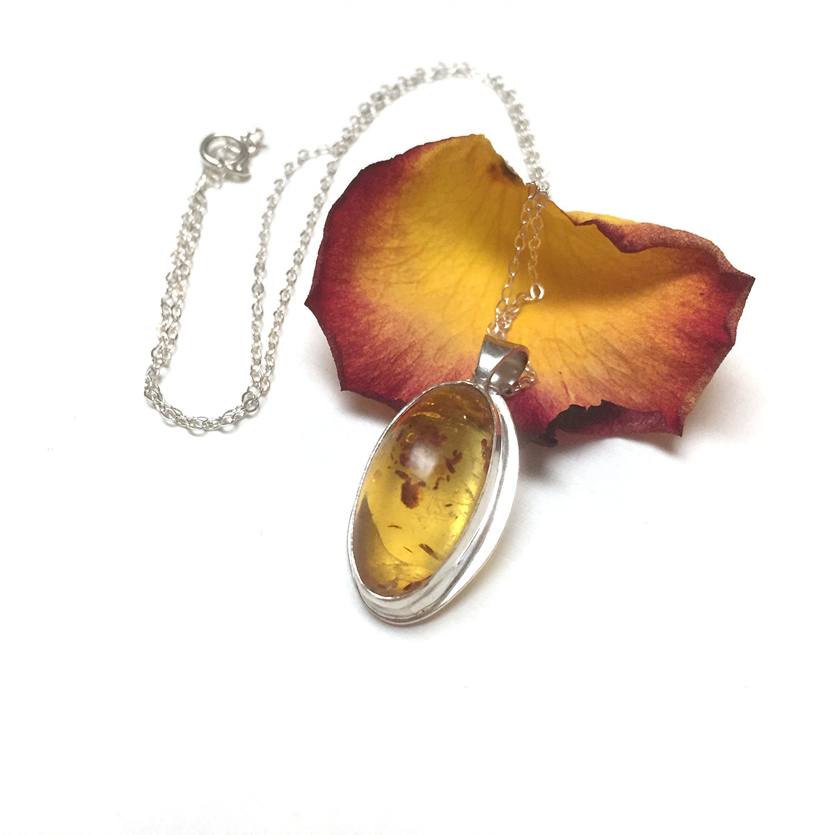STERLING SILVER AMBER NECKLACE - KEEPER OF THE SECRET OF LIFE TALISMAN