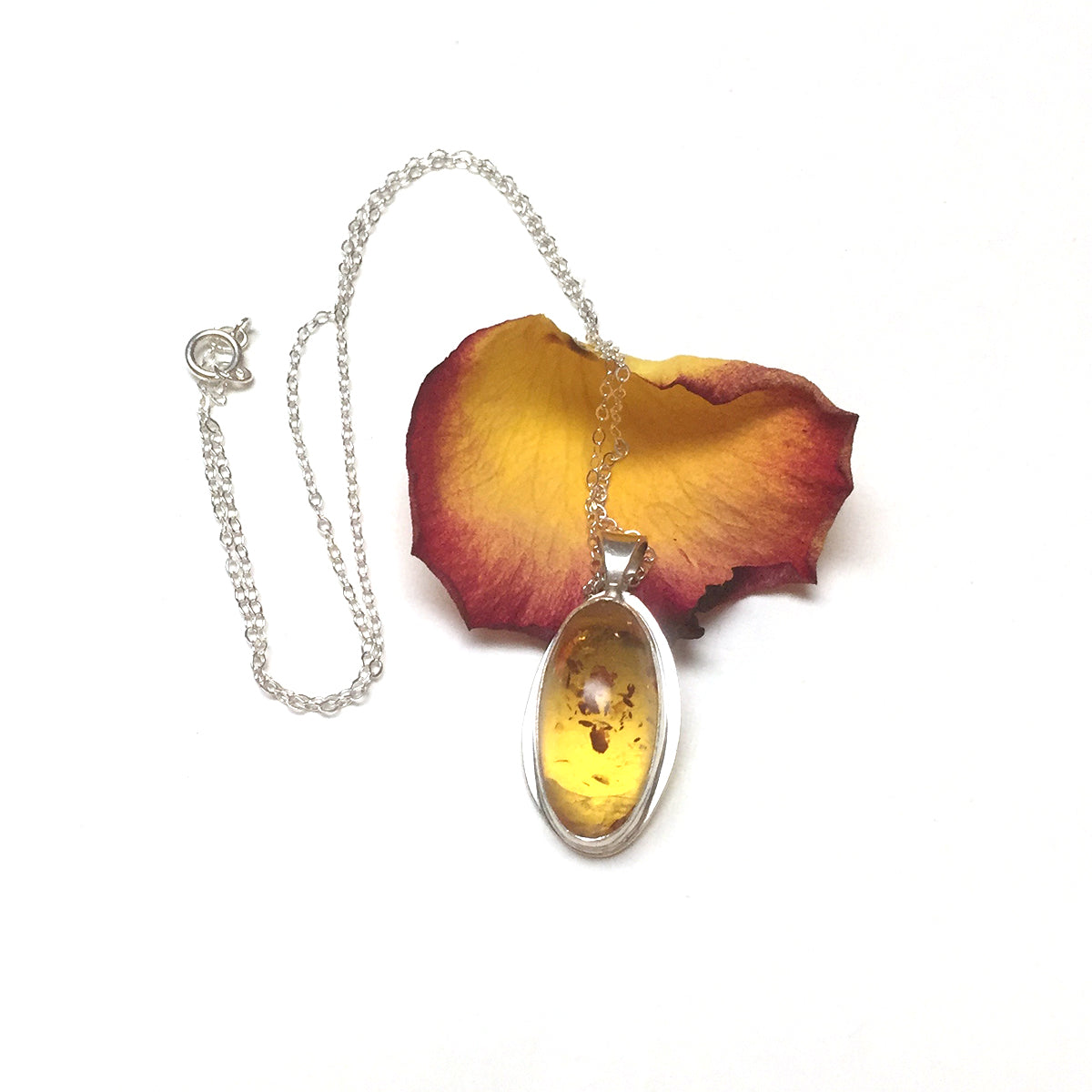 STERLING SILVER AMBER NECKLACE - KEEPER OF THE SECRET OF LIFE TALISMAN