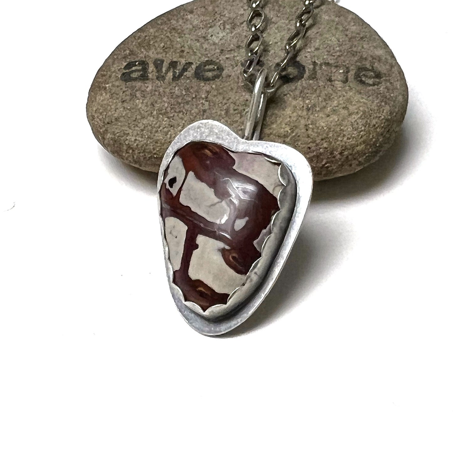 OXIDIZED STERLING SILVER BLANKET RHYOLITE HEART NECKLACE - SELF WORTH TALISMAN