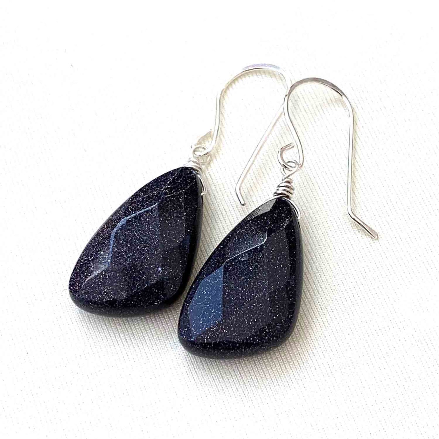STERLING SILVER BLUE GOLDSTONE TEARDROP EARRINGS - NEW BEGINNINGS TALISMAN
