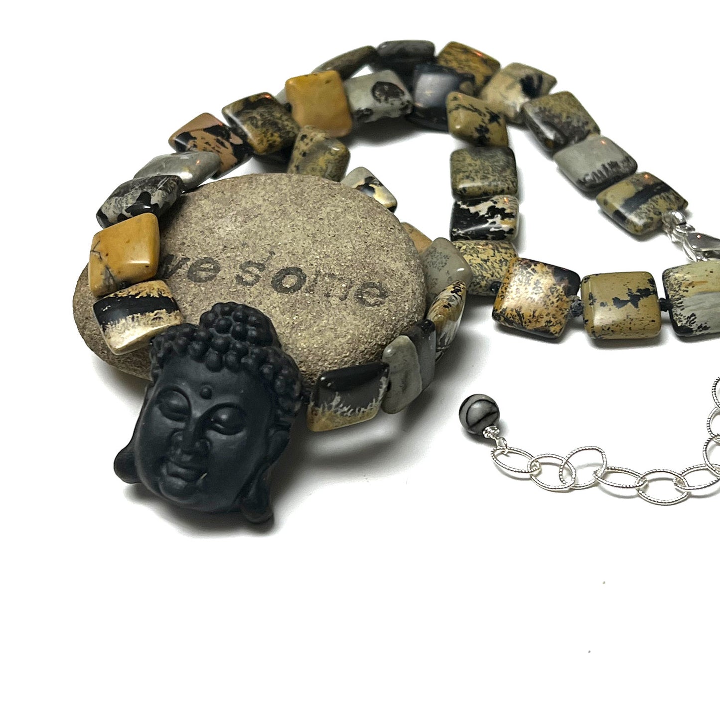 STERLING SILVER OBSIDIAN CARVED BUDDHA NECKLACE - LIGHT INTO DARKNESS TALISMAN
