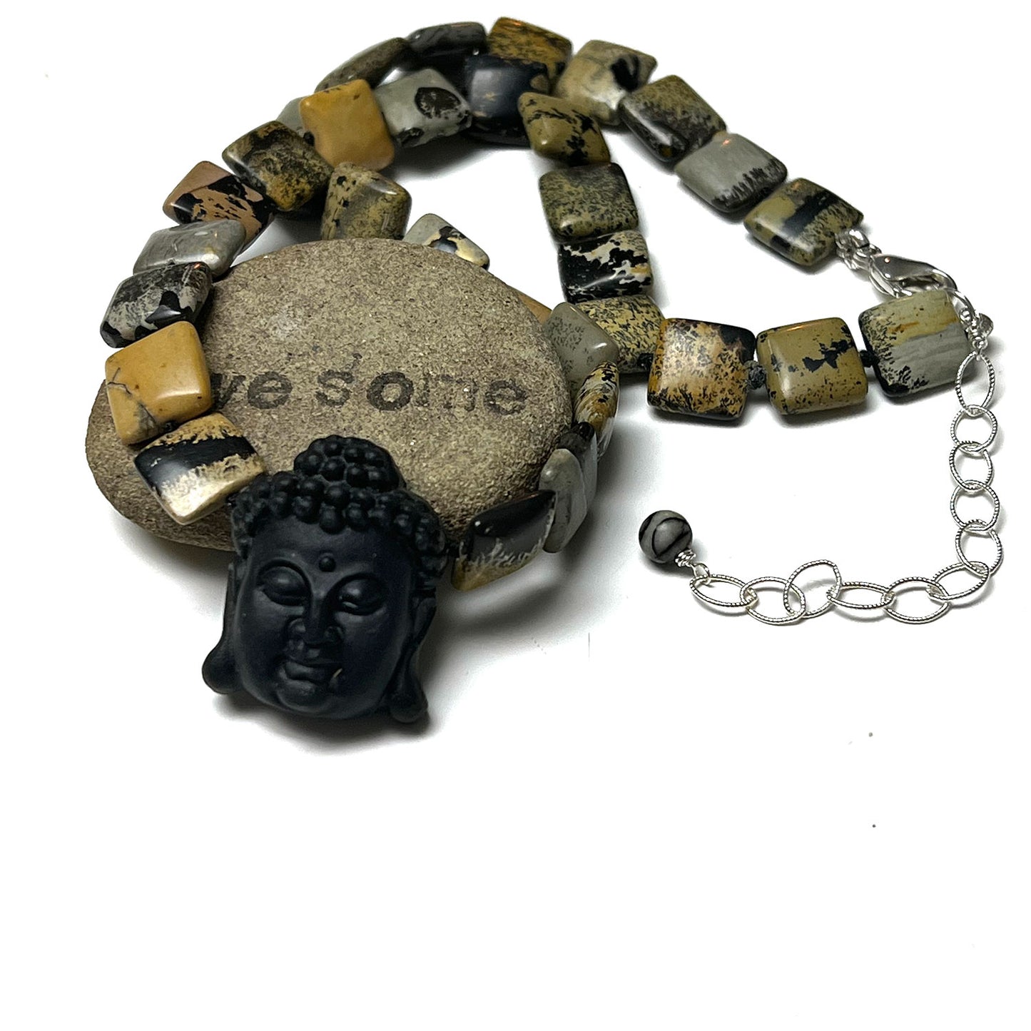 STERLING SILVER OBSIDIAN CARVED BUDDHA NECKLACE - LIGHT INTO DARKNESS TALISMAN