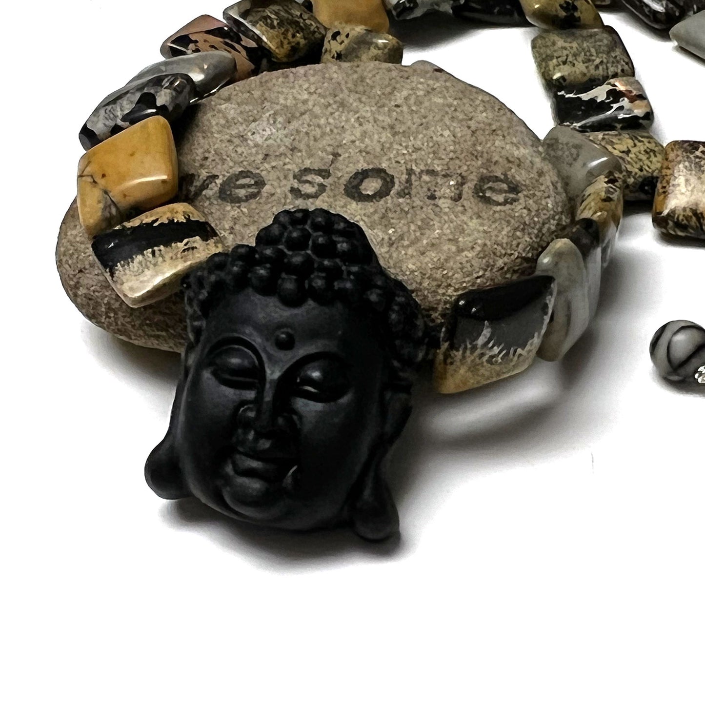 STERLING SILVER OBSIDIAN CARVED BUDDHA NECKLACE - LIGHT INTO DARKNESS TALISMAN