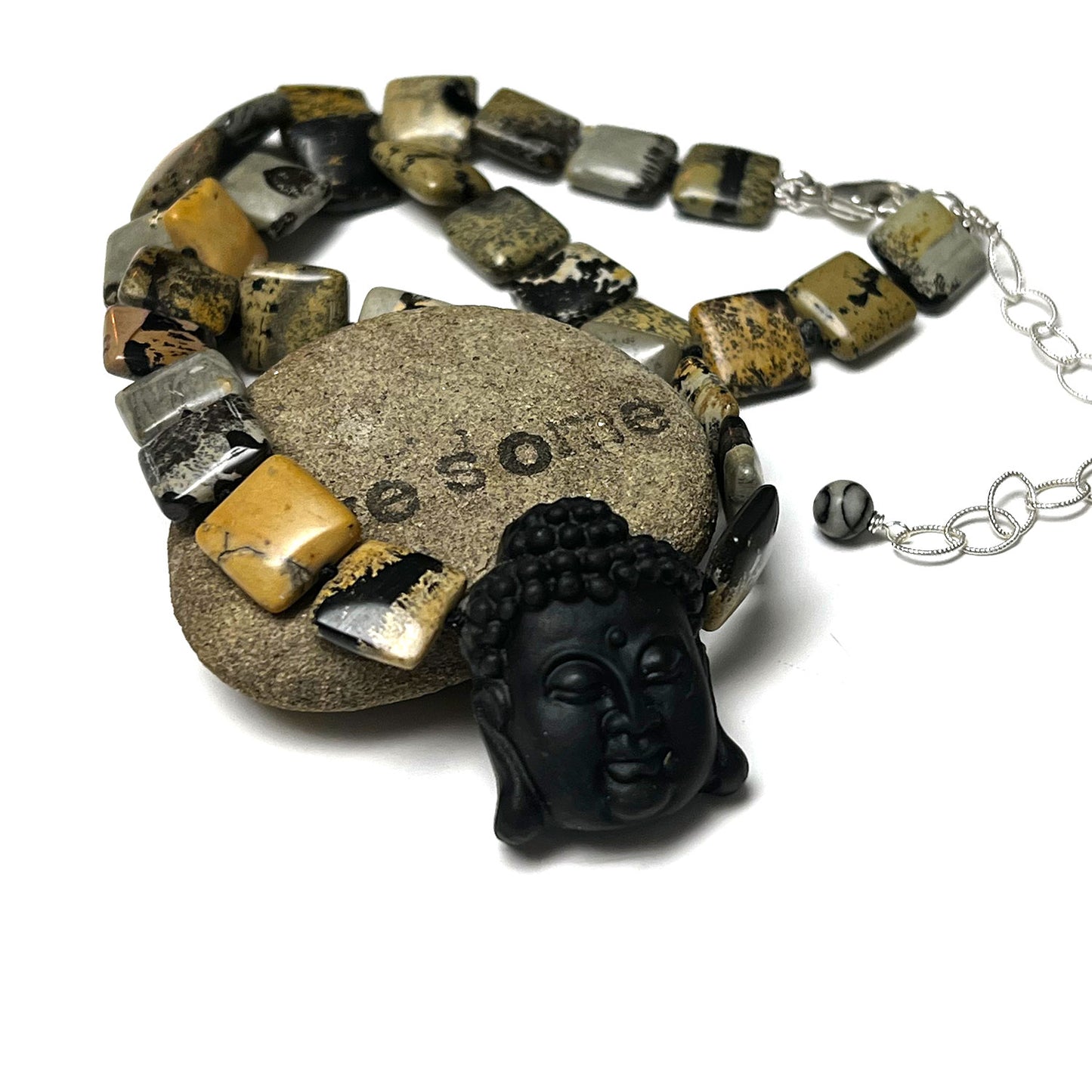 STERLING SILVER OBSIDIAN CARVED BUDDHA NECKLACE - LIGHT INTO DARKNESS TALISMAN