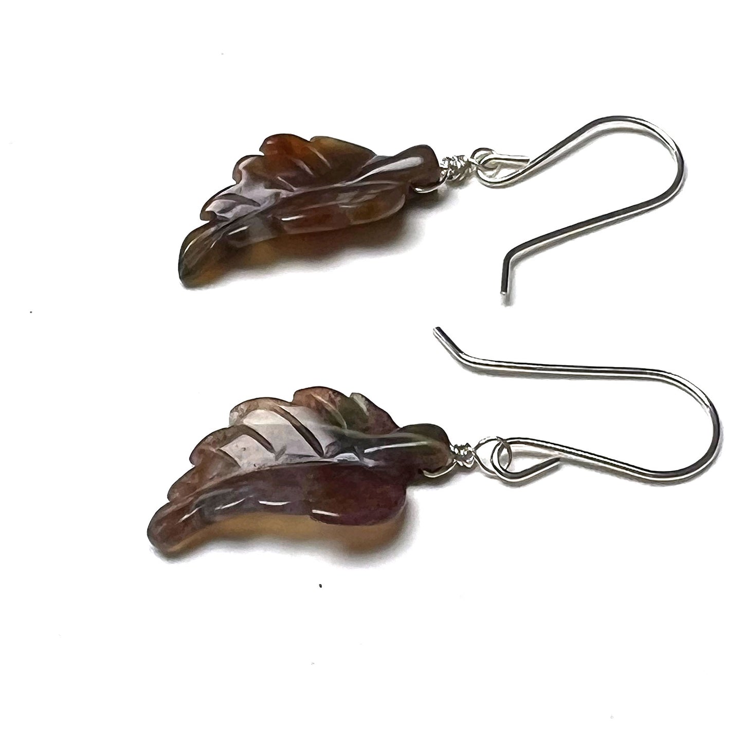 STERLING SILVER CARVED LEAF EARRINGS - PROTECTIVE EMBRACE TALISMAN