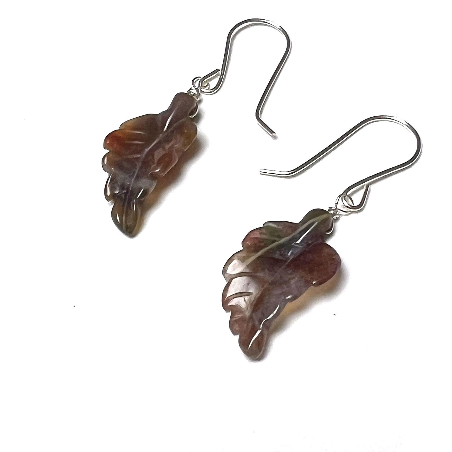 STERLING SILVER CARVED LEAF EARRINGS - PROTECTIVE EMBRACE TALISMAN