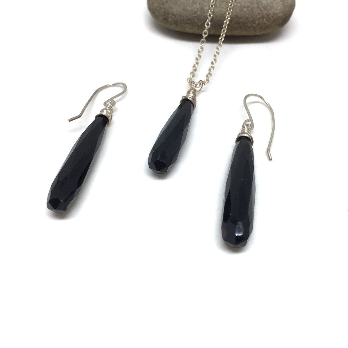 CHALCEDONY LONG DROP NECKLACE EARRINGS (SS/GF/RGF) - GOOD WILL TALISMAN