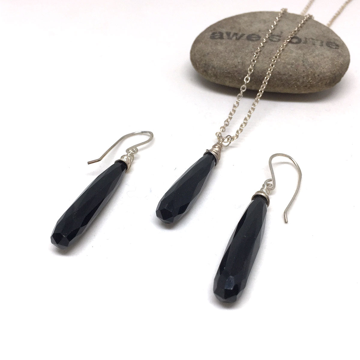 CHALCEDONY LONG DROP NECKLACE EARRINGS (SS/GF/RGF) - GOOD WILL TALISMAN