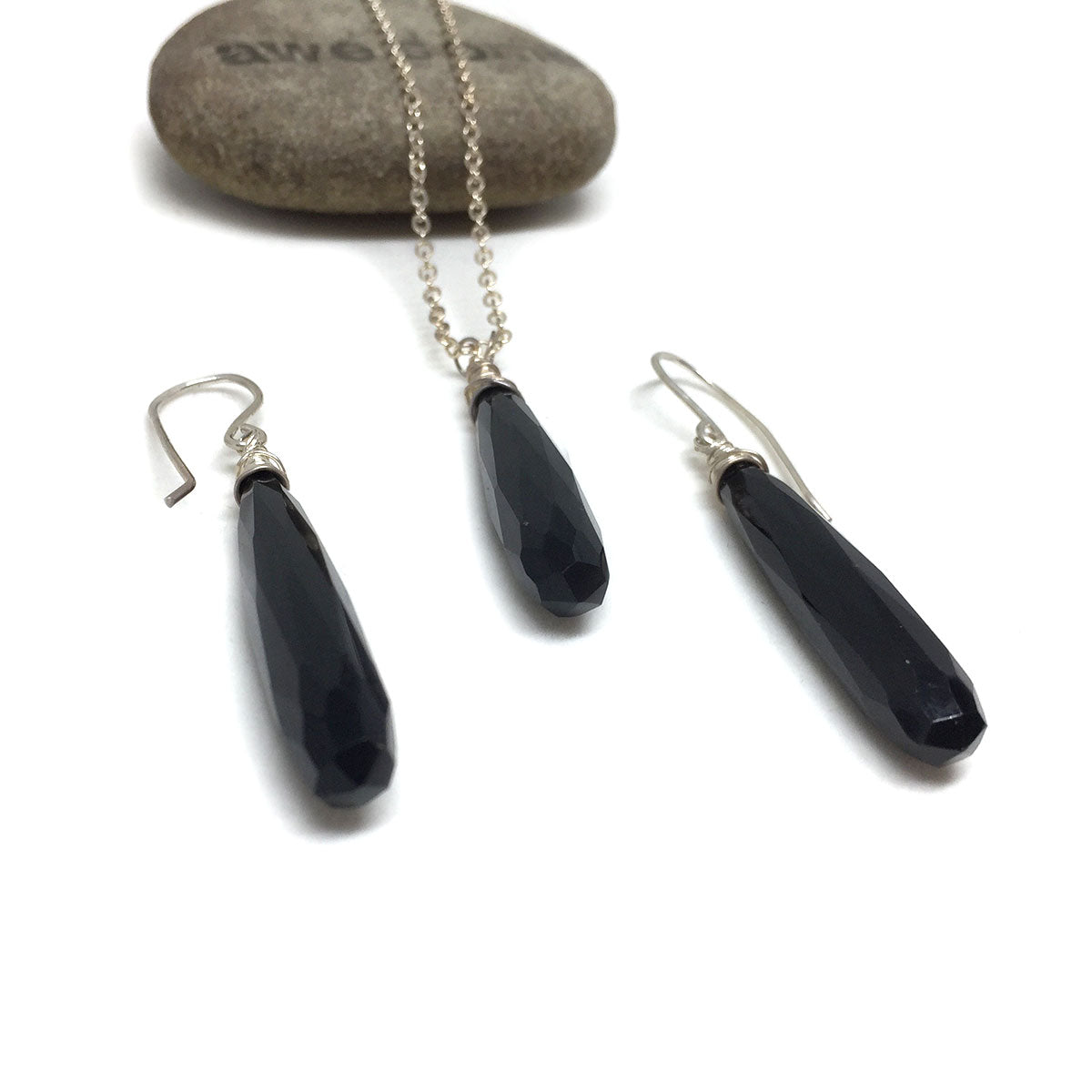CHALCEDONY LONG DROP NECKLACE EARRINGS (SS/GF/RGF) - GOOD WILL TALISMAN