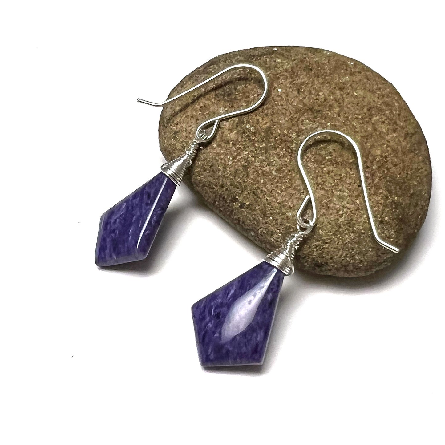 STERLING SILVER/GOLD FILLED CHAROITE KITE EARRINGS - I ACCEPT TALISMAN