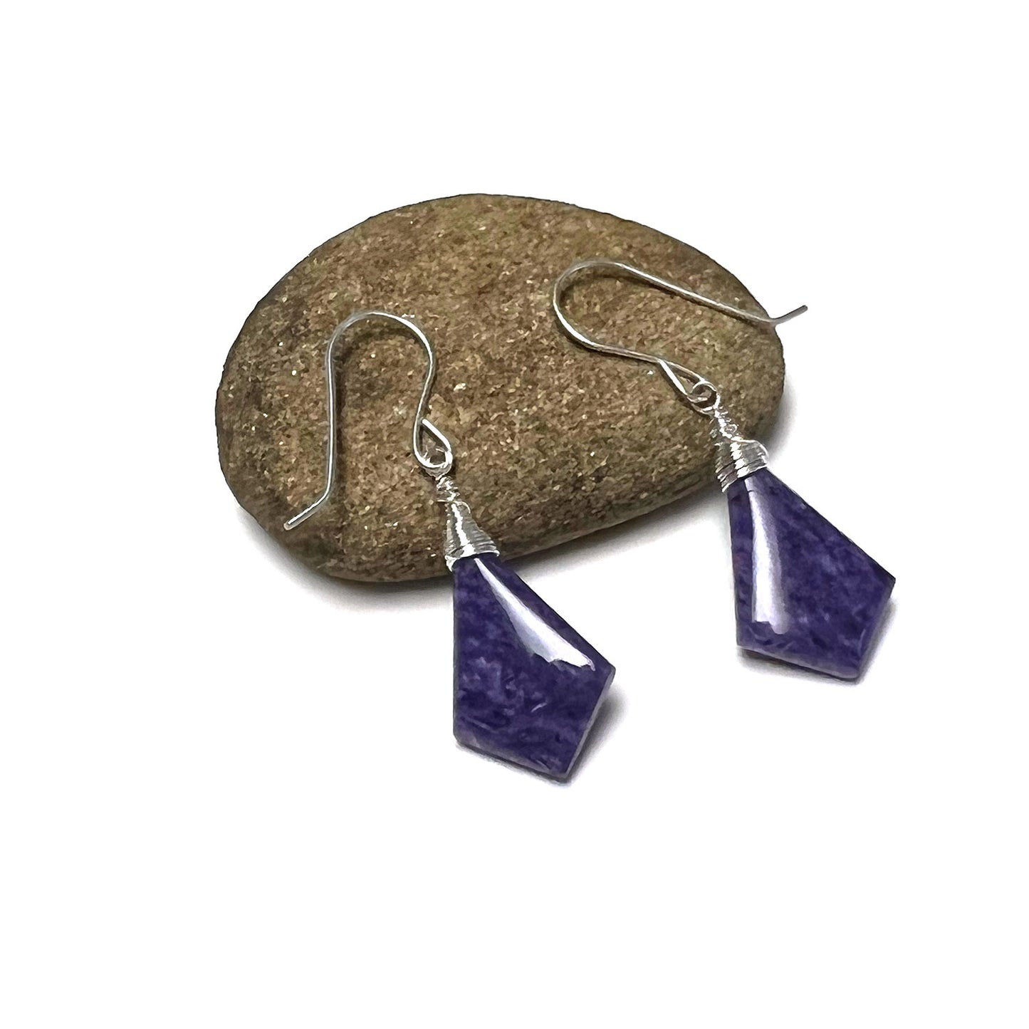 STERLING SILVER/GOLD FILLED CHAROITE KITE EARRINGS - I ACCEPT TALISMAN