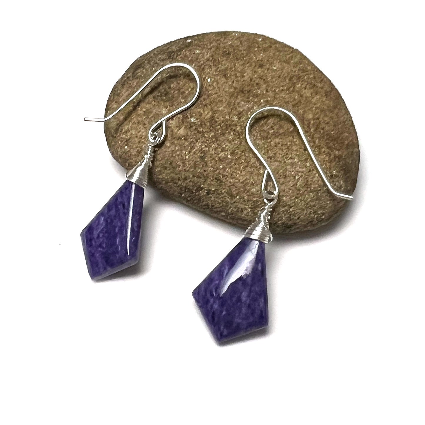 STERLING SILVER/GOLD FILLED CHAROITE KITE EARRINGS - I ACCEPT TALISMAN