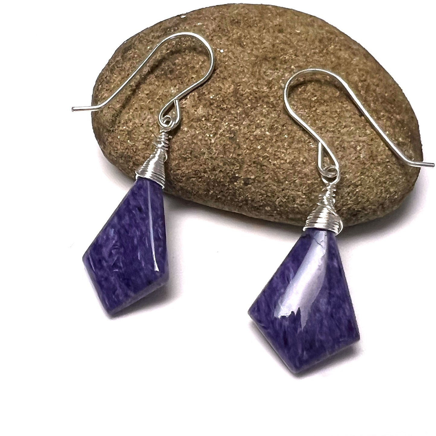 STERLING SILVER/GOLD FILLED CHAROITE KITE EARRINGS - I ACCEPT TALISMAN