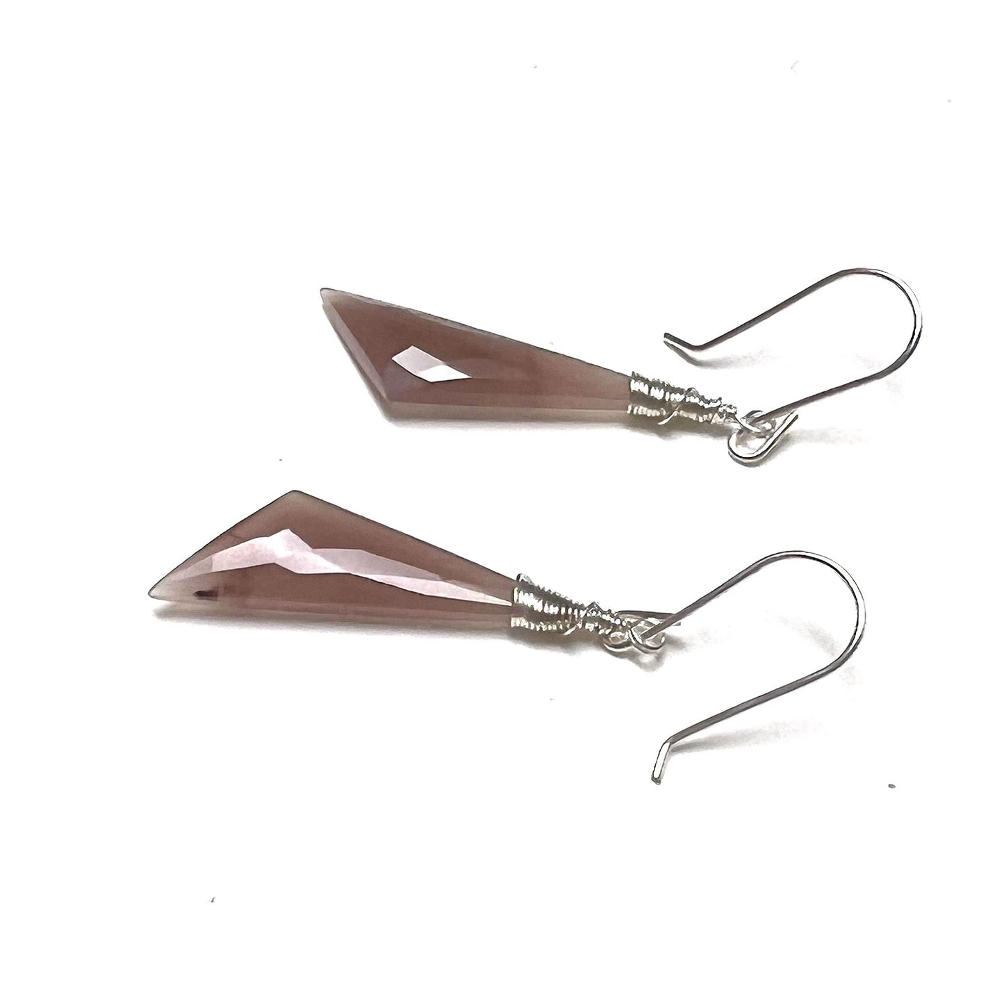 STERLING SILVER CHERRY QUARTZ TRILLION EARRINGS - A SYNCH ME TALISMAN
