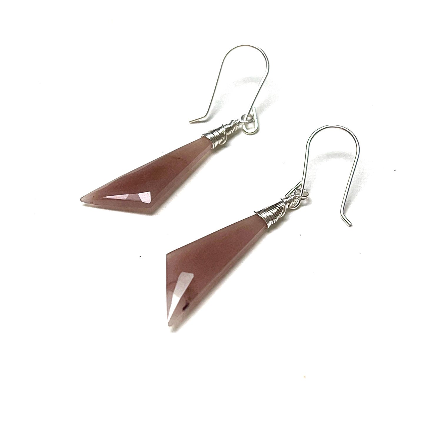 STERLING SILVER CHERRY QUARTZ TRILLION EARRINGS - A SYNCH ME TALISMAN