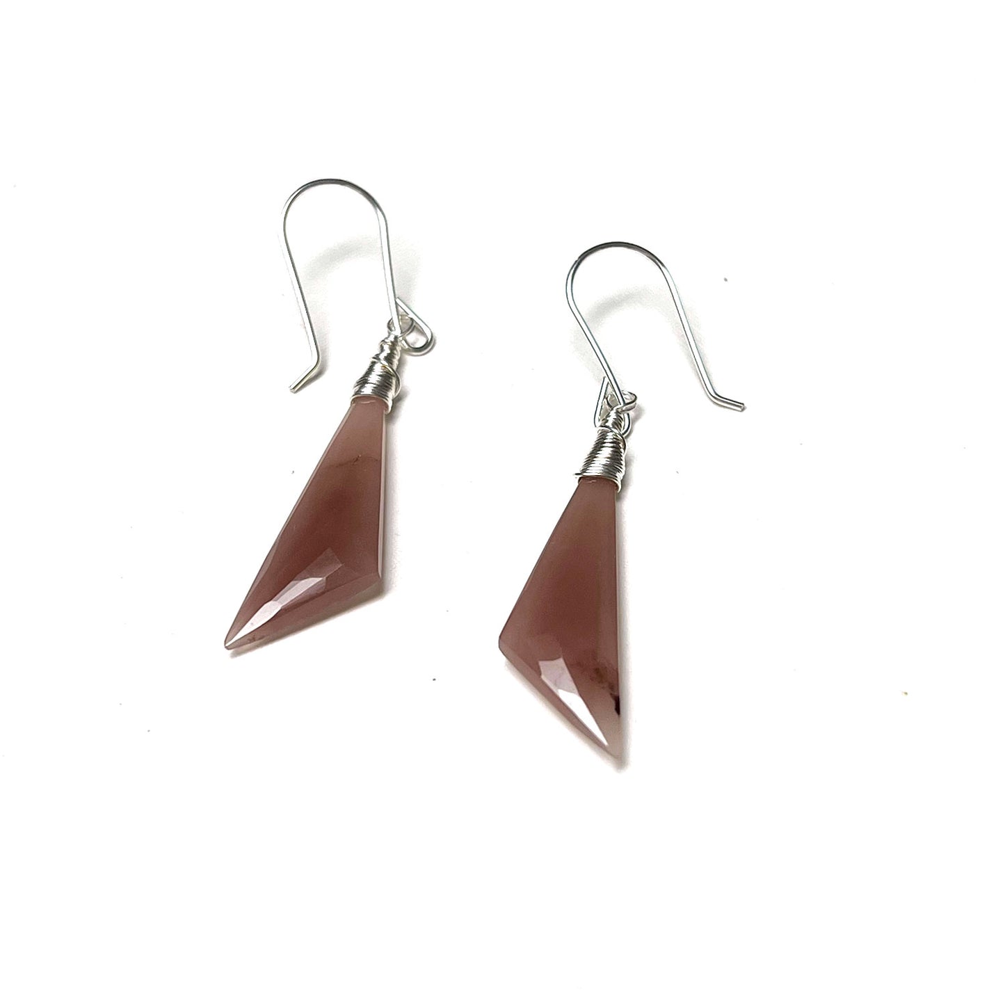 STERLING SILVER CHERRY QUARTZ TRILLION EARRINGS - A SYNCH ME TALISMAN