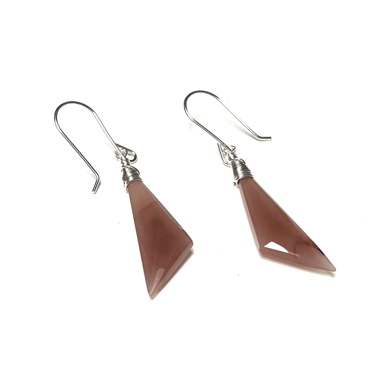 STERLING SILVER CHERRY QUARTZ TRILLION EARRINGS - A SYNCH ME TALISMAN