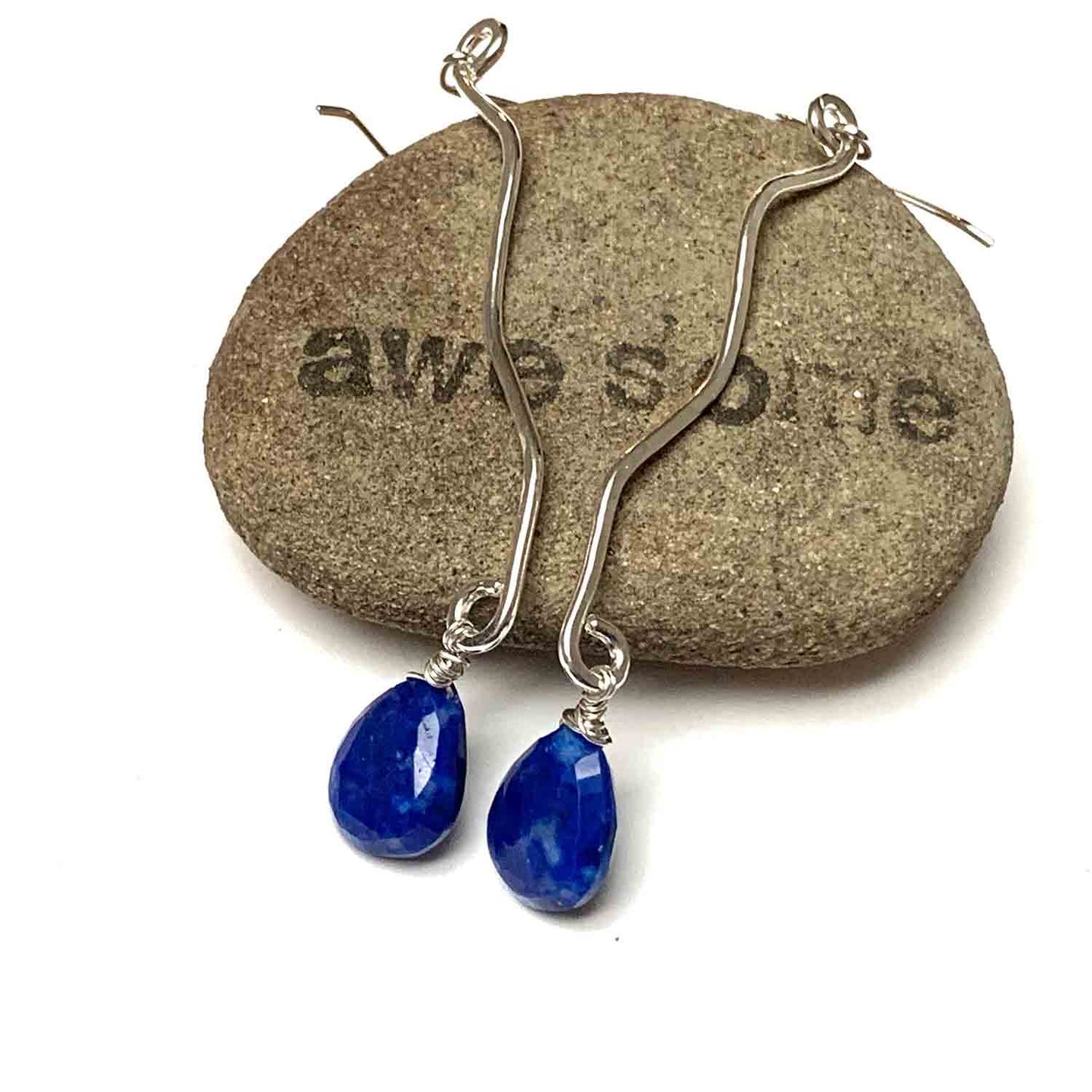 LONG DROP WAVE GEMSTONE EARRINGS