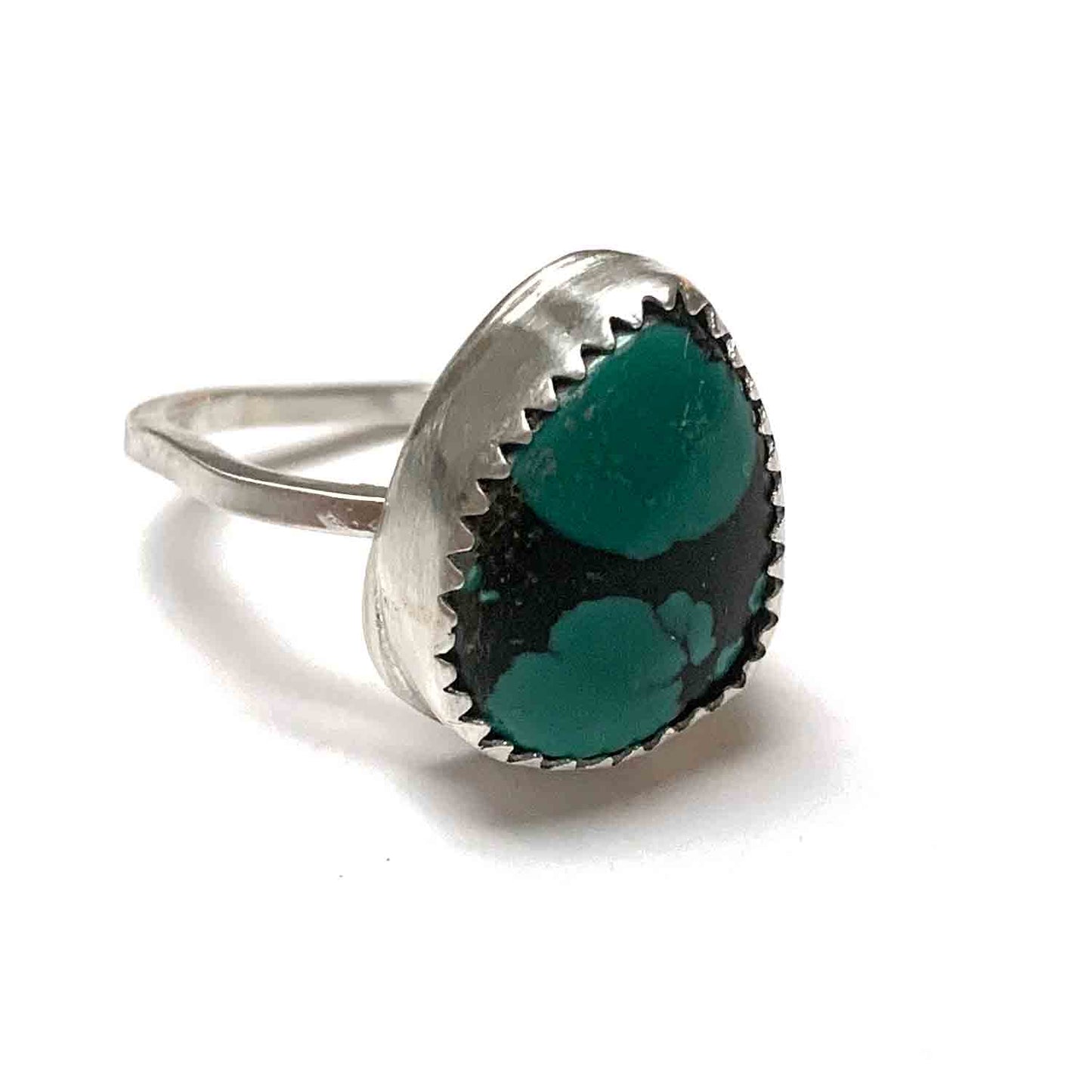 STERLING SILVER TURQUOISE TEARDROP BEZEL RING - I HEAL WITH LOVE TALISMAN