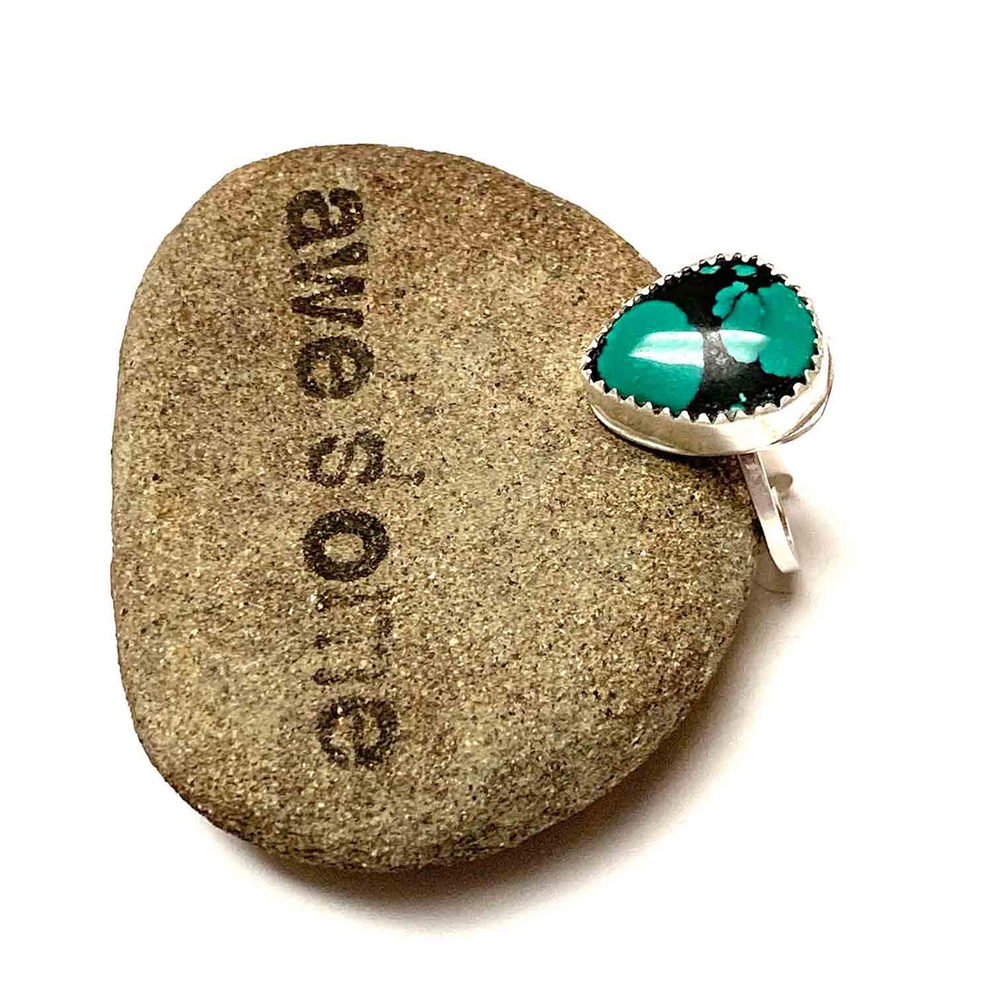 STERLING SILVER TURQUOISE TEARDROP BEZEL RING - I HEAL WITH LOVE TALISMAN