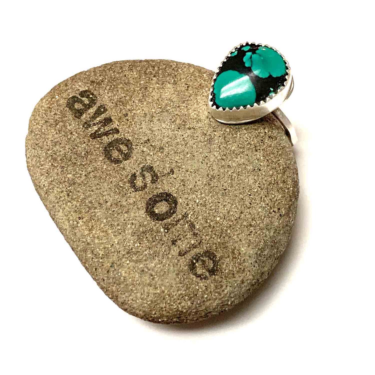 STERLING SILVER TURQUOISE TEARDROP BEZEL RING - I HEAL WITH LOVE TALISMAN
