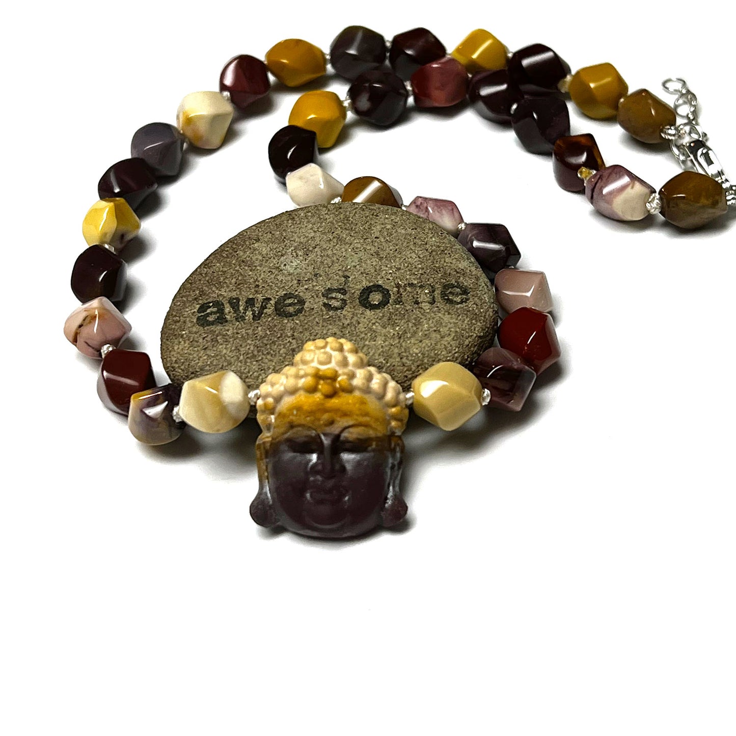 STERLING SILVER MOOKAITE CARVED BUDDHA NECKLACE - CELEBRATING CHANGE TALISMAN