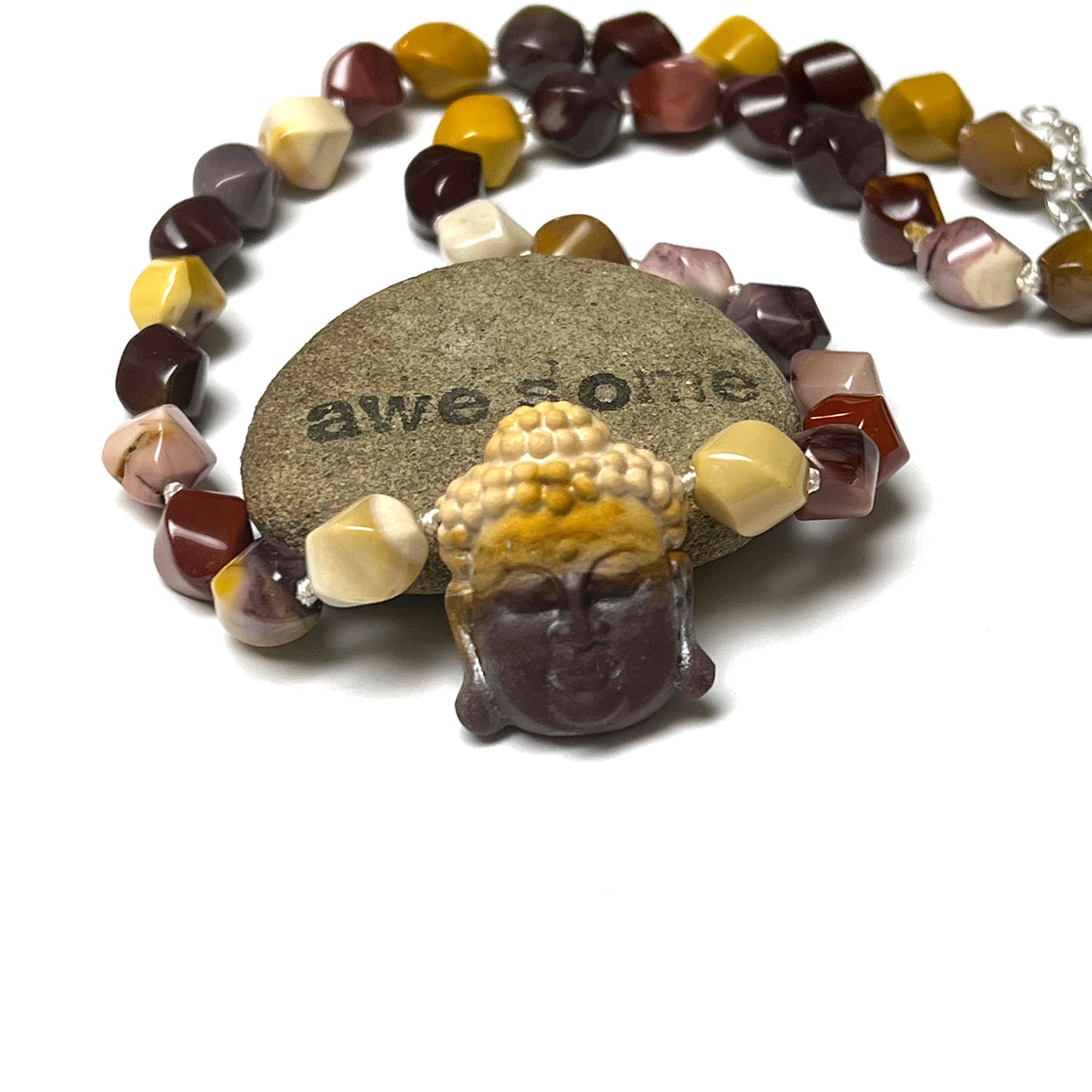 STERLING SILVER MOOKAITE CARVED BUDDHA NECKLACE - CELEBRATING CHANGE TALISMAN