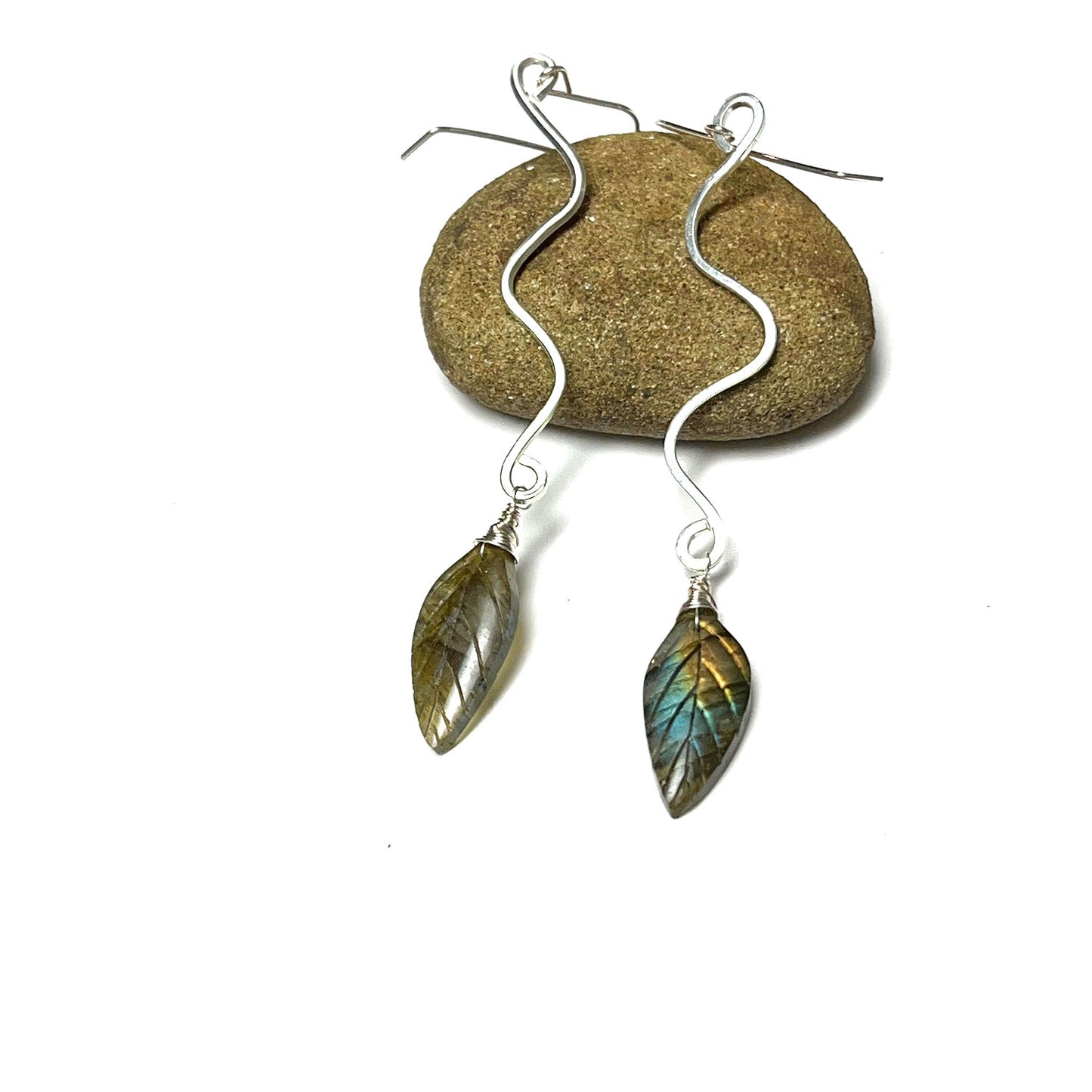 LONG DROP WAVE GEMSTONE EARRINGS