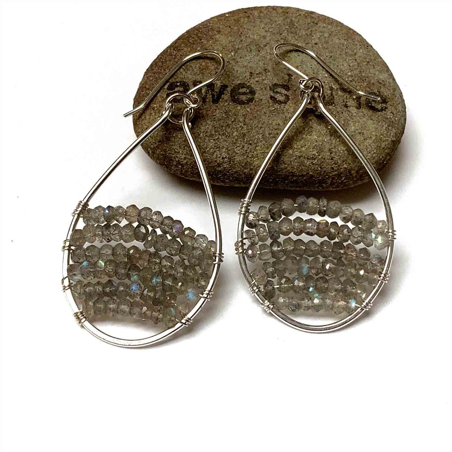 GEMSTONE BEADED OVAL HOOP EARRINGS - GEMSTONE TALISMAN EARRINGS