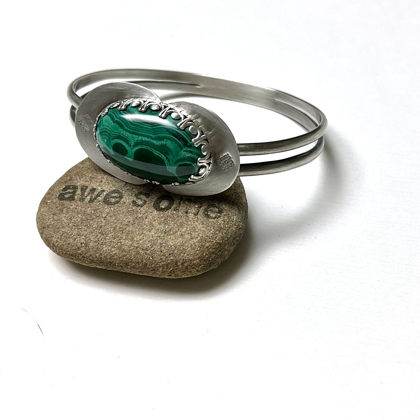 STERLING SILVER MALACHITE BANGLE - VISION TALISMAN
