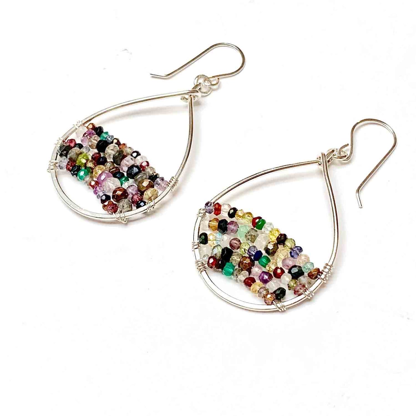 GEMSTONE BEADED OVAL HOOP EARRINGS - GEMSTONE TALISMAN EARRINGS