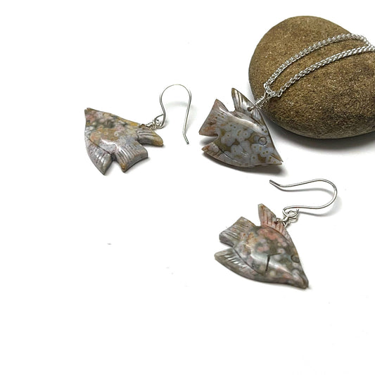 STERLING SILVER OCEAN JASPER ANGEL FISH JEWELRY SET - ELEVATION OF SPIRIT TALISMAN