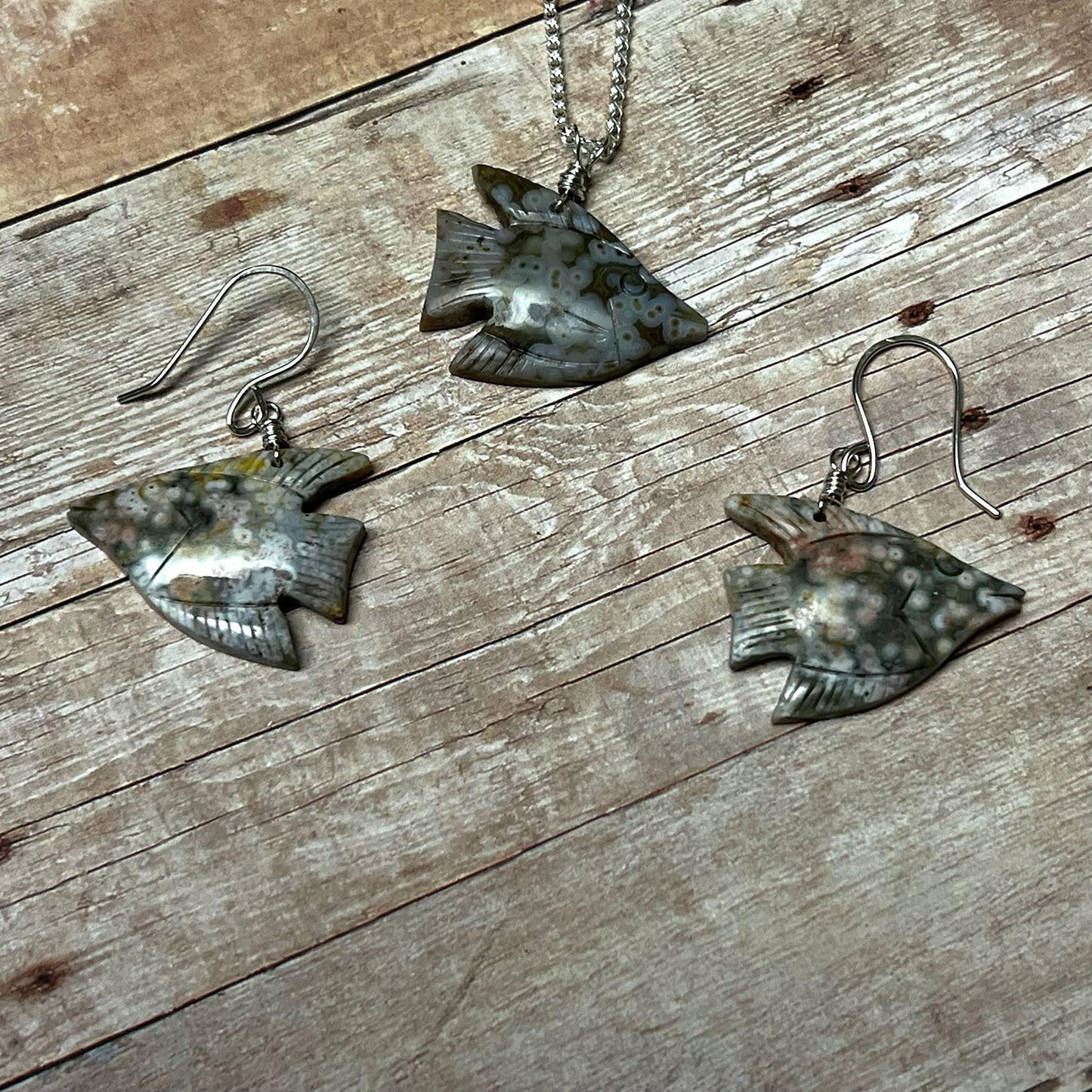 STERLING SILVER OCEAN JASPER ANGEL FISH JEWELRY SET - GIVE ME A LIFT TALISMAN