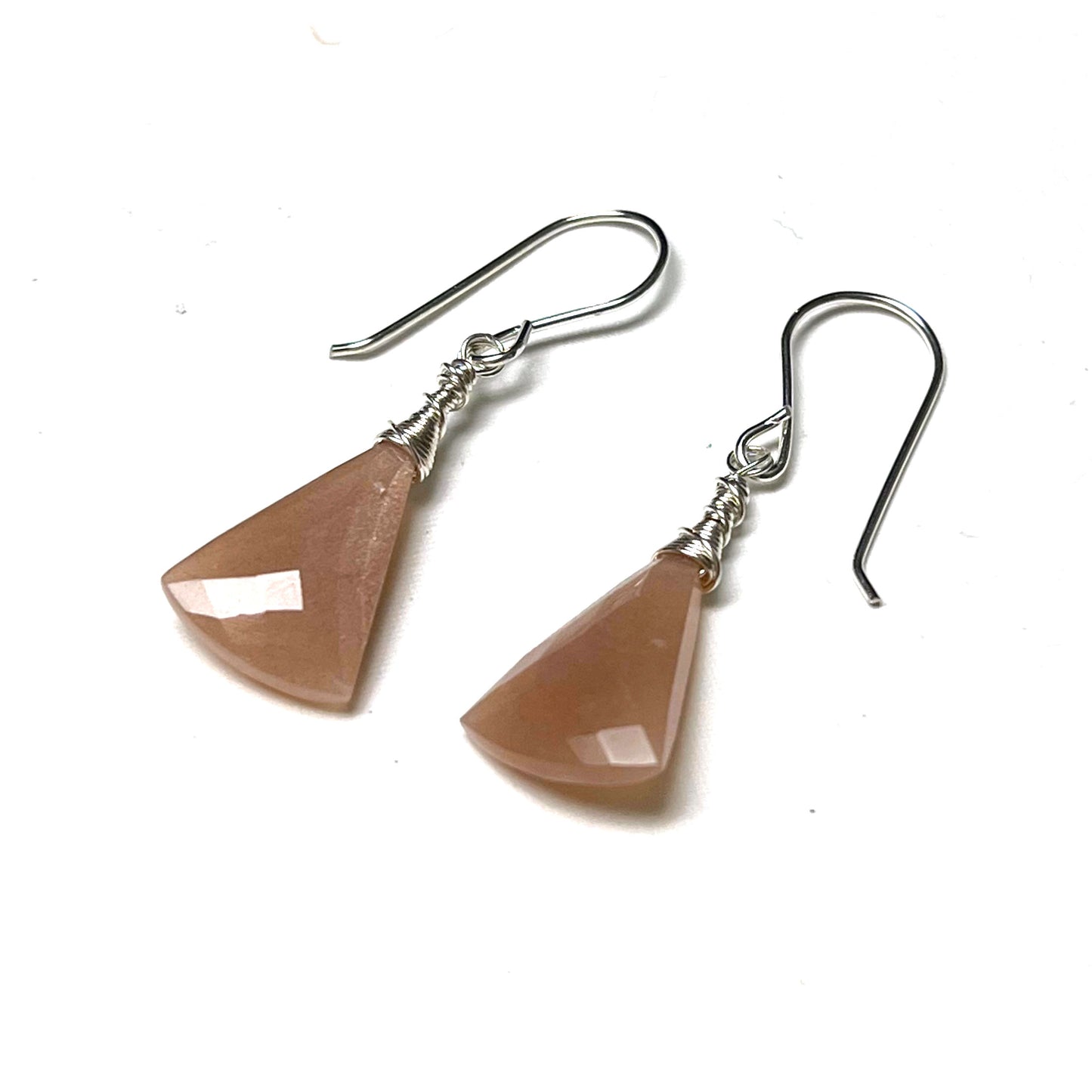 STERLING SILVER PEACH MOONSTONE EARRINGS - INNER BEAUTY TALISMAN
