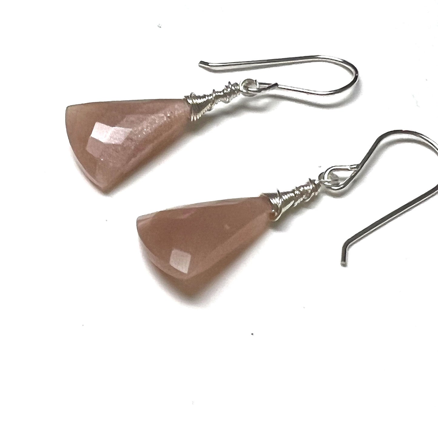 STERLING SILVER PEACH MOONSTONE EARRINGS - INNER BEAUTY TALISMAN