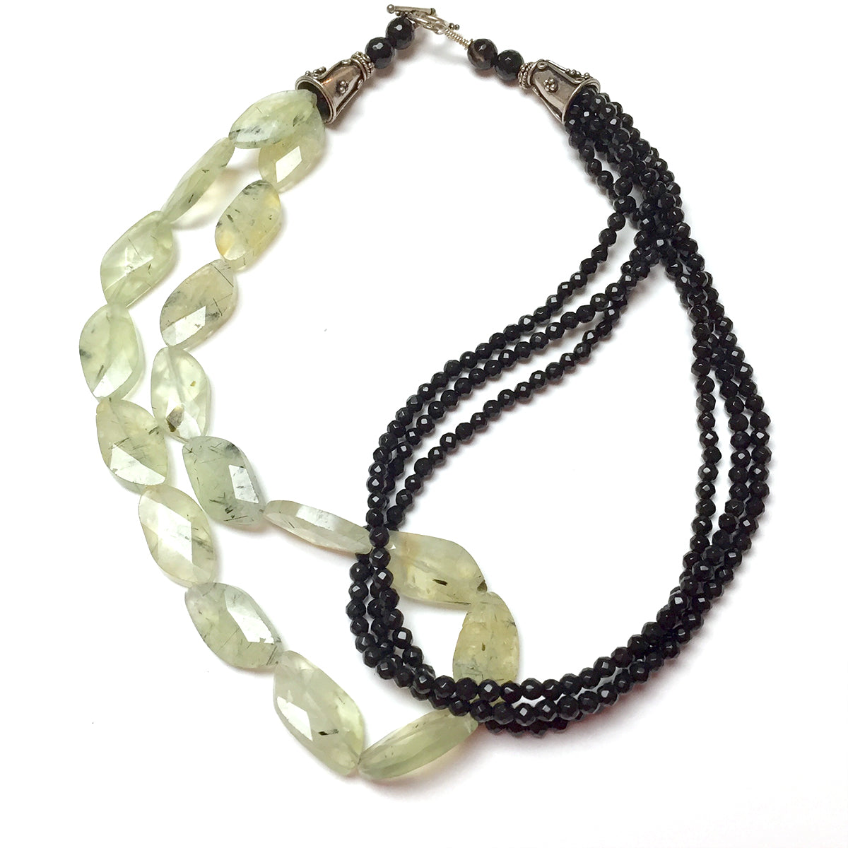 STERLING SILVER PREHNITE BLACK ONYX NECKLACE - DREAMSTONE TALISMAN