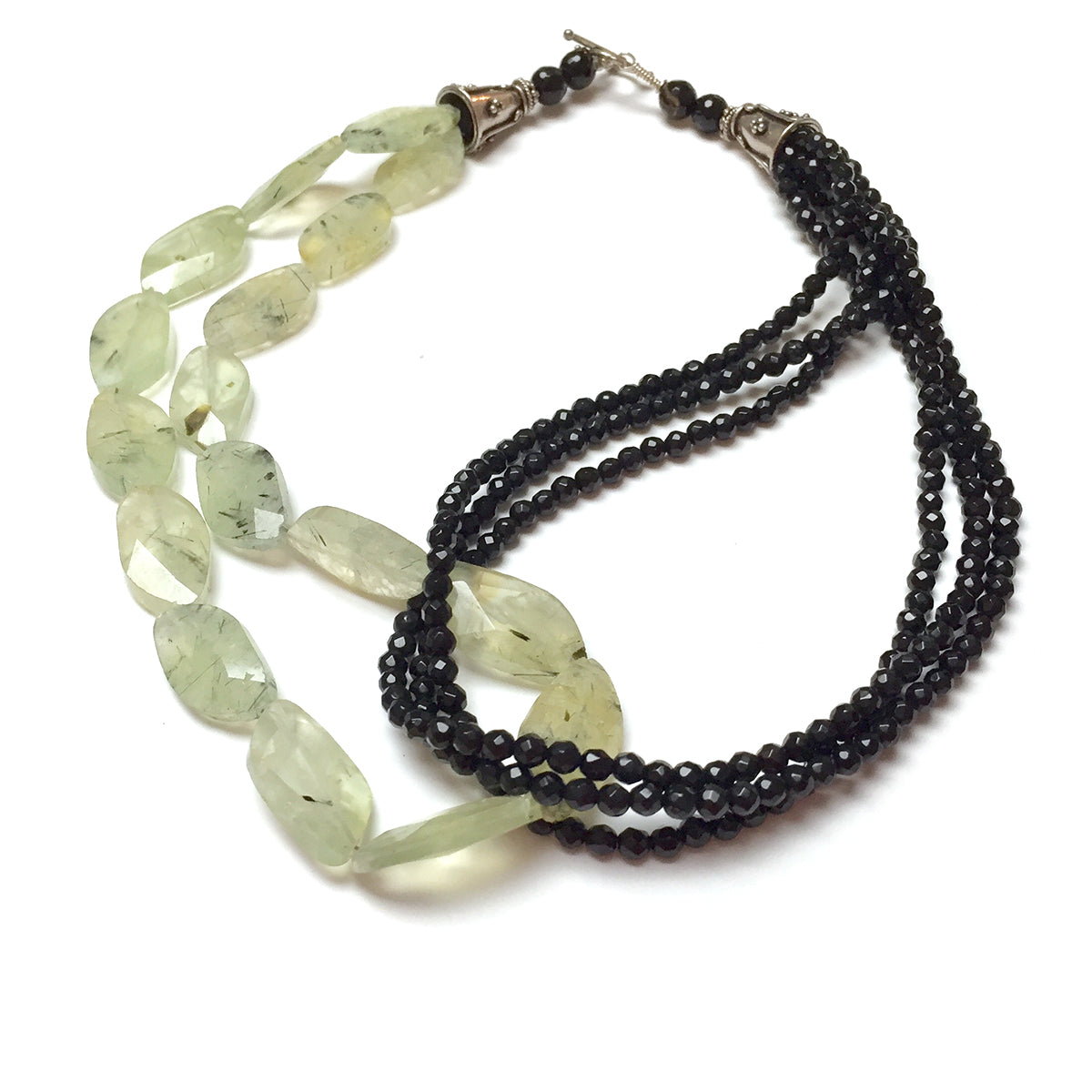 STERLING SILVER PREHNITE BLACK ONYX NECKLACE - DREAMSTONE TALISMAN