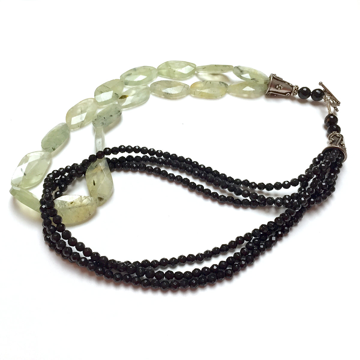 STERLING SILVER PREHNITE BLACK ONYX NECKLACE - DREAMSTONE TALISMAN