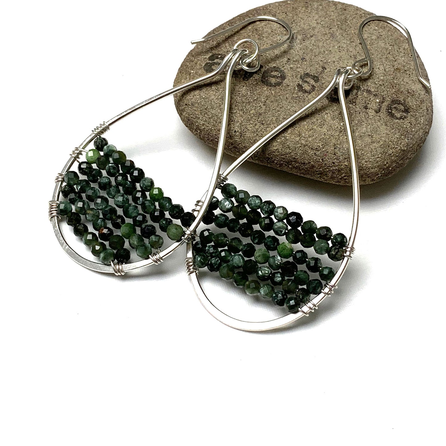 GEMSTONE BEADED OVAL HOOP EARRINGS - GEMSTONE TALISMAN EARRINGS