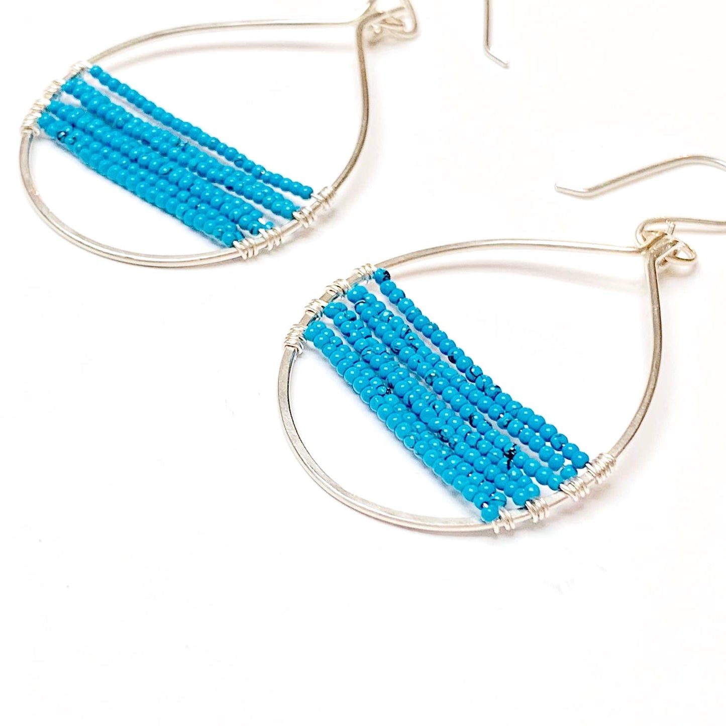 GEMSTONE BEADED OVAL HOOP EARRINGS - GEMSTONE TALISMAN EARRINGS