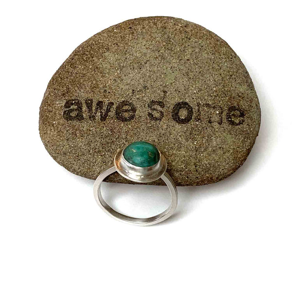 STERLING SILVER TURQUOISE BEZEL RING - HEAVEN AND EARTH TALISMAN