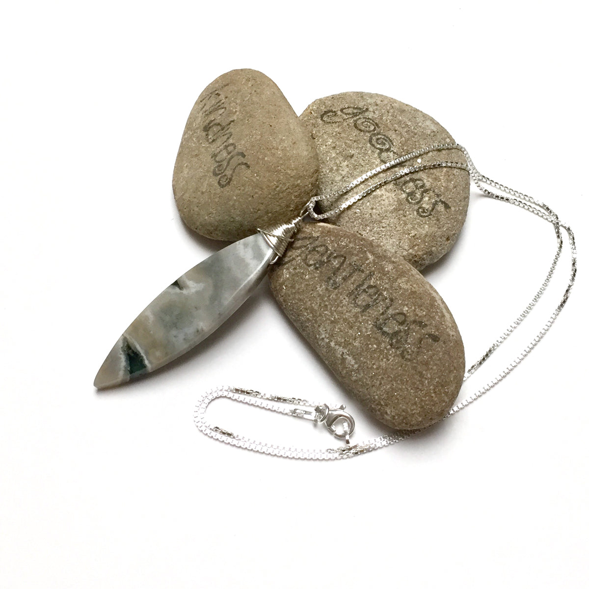 STERLING SILVER WRAPPED JASPER NECKLACE - MOTHER EARTH TALISMAN