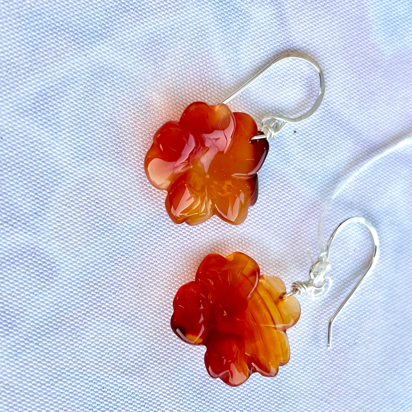 STERLING SILVER CARNELIAN FLOWER EARRINGS - COURAGE TALISMAN