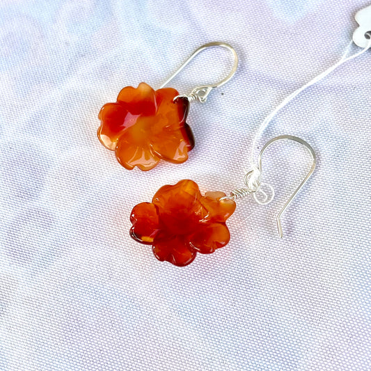 STERLING SILVER CARNELIAN FLOWER EARRINGS - COURAGE TALISMAN