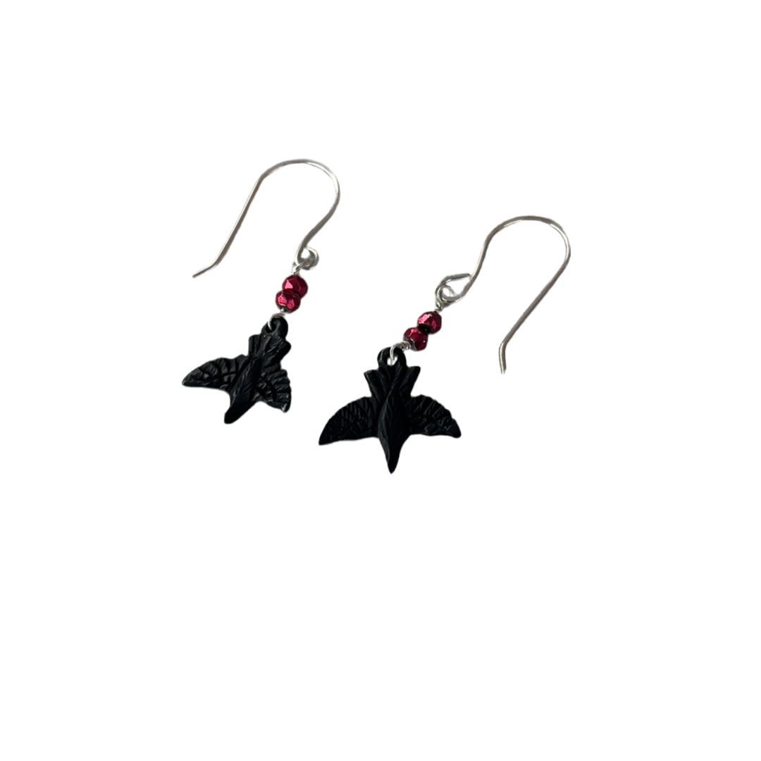 STERLING SILVER BUFFALO HORN RAVEN EARRINGS - TRANSFORMATION TALISMAN