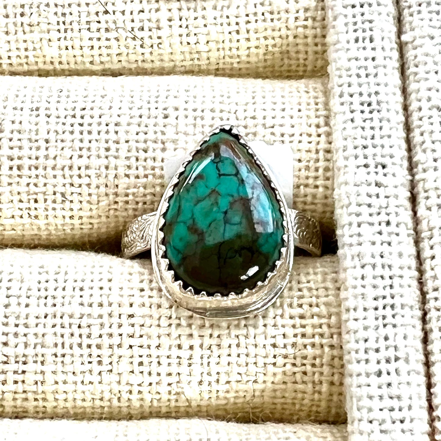 STERLING SILVER TURQUOISE TEARDROP BEZEL RING - I HEAL WITH LOVE TALISMAN